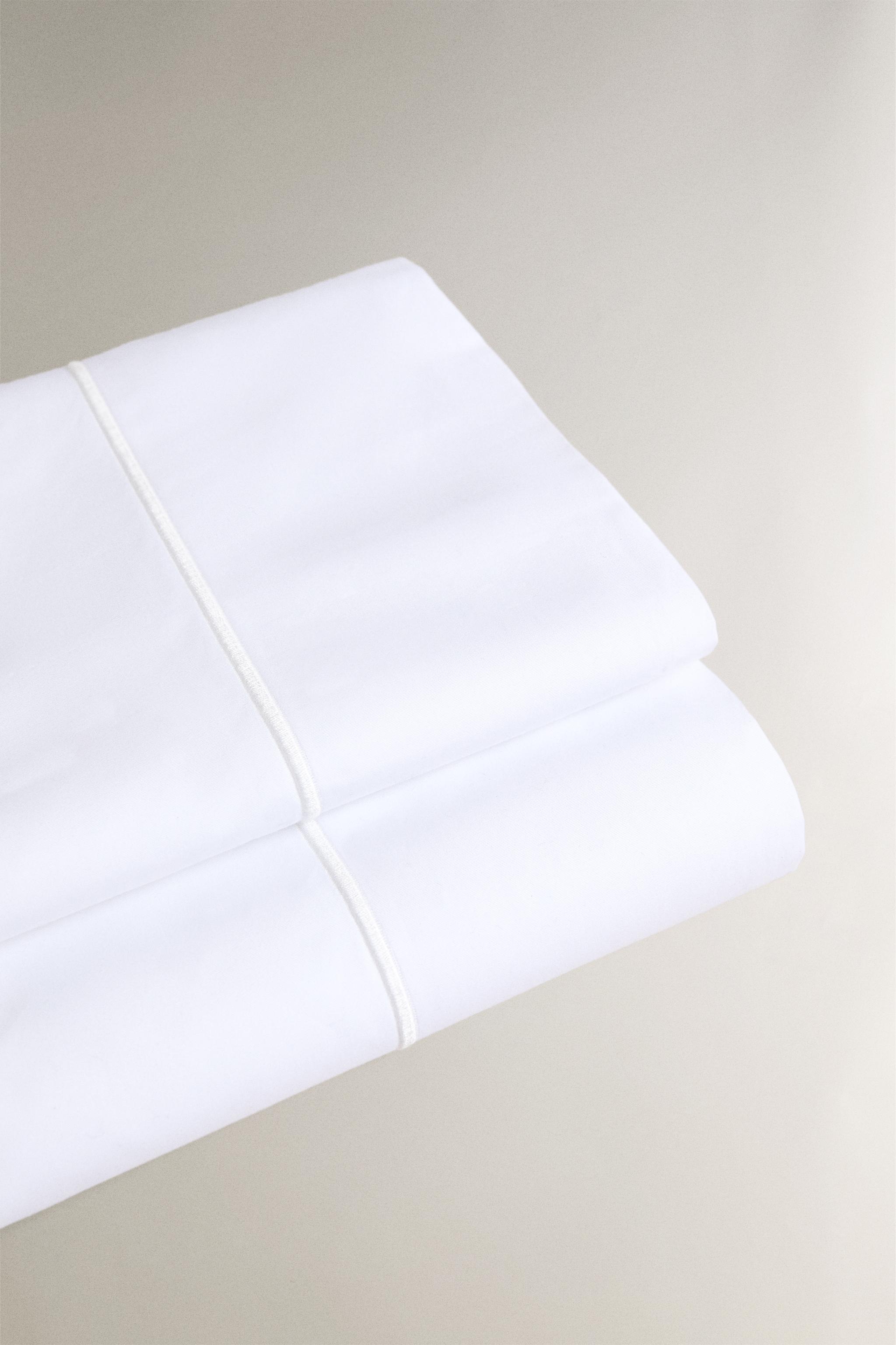 SCALLOPED EDGE 800-THREAD-COUNT COTTON PERCALE FLAT SHEET